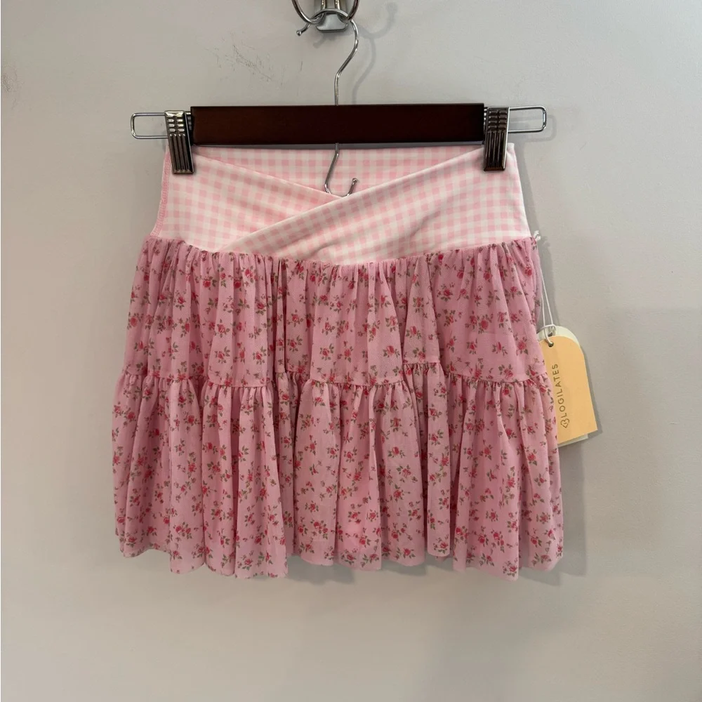 Blogilates Women's Ballerina Skort, Pink Gingham Floral, NWT - Picture 5 of 13